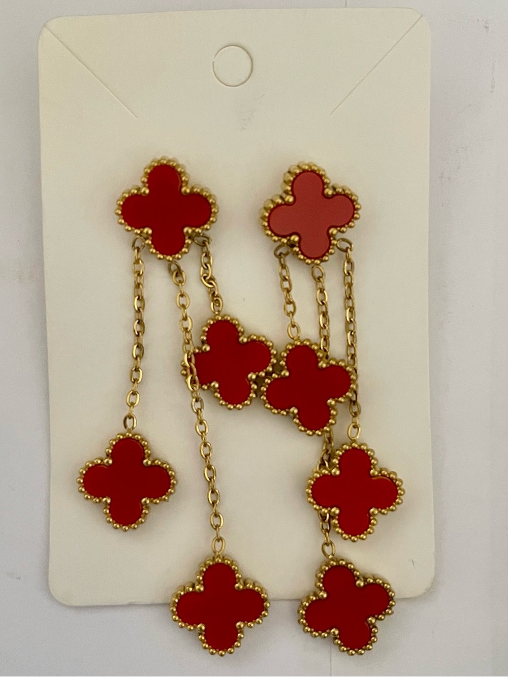 Gold-Tone Red Clover Drop Earrings - Elegant Women’s Jewelry